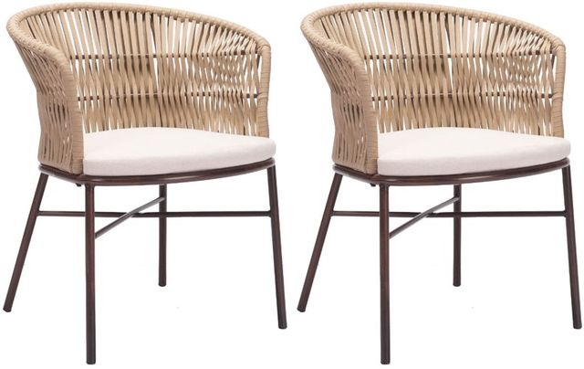Zuo® Modern Freycinet 2-Piece Brown/Natural Steel Outdoor Dining Arm Chair Set-0
