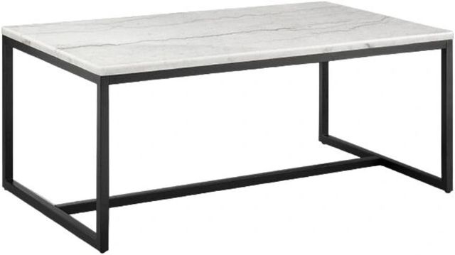 Magnussen Home® Torin White Marble Cocktail Table with Matte Black Base-0