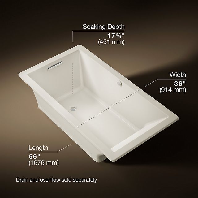 KOHLER® Underscore® Biscuit 66" x 36" Heated Bubble Massage™ Air Bath-3