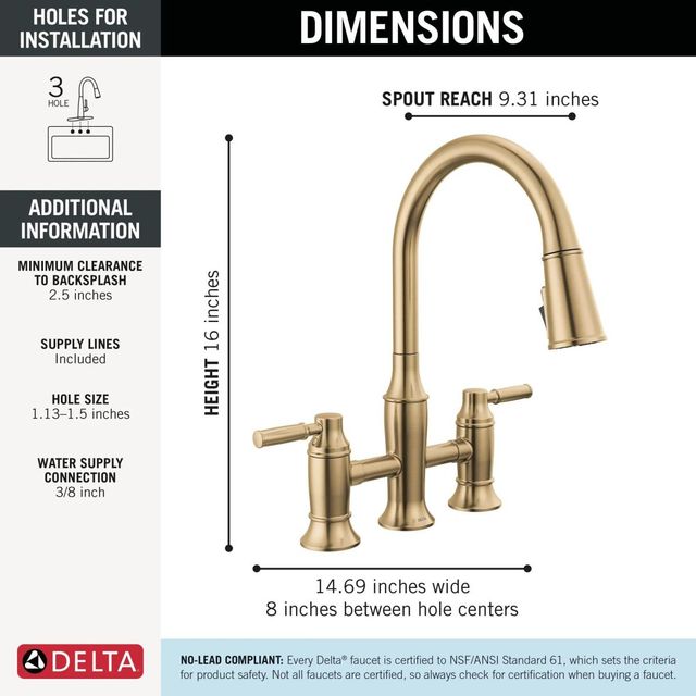 Delta Renaldi® Lumicoat® Champagne Bronze Two Handle Bridge Kitchen Faucet-1
