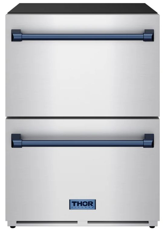 Thor Kitchen® Gordon Ramsay 24" 5.4 Cu. Ft. Stainless Steel Outdoor Under-Counter Refrigerator with Blue Handle-0