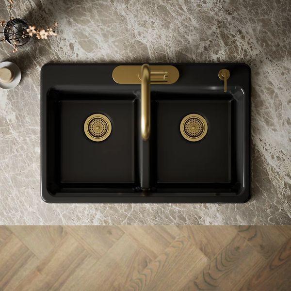 KOHLER® Riverby® Black 33" 4-Faucet Hole Top-Mount Double-Equal Bowl Kitchen Sink-2