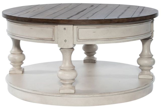 Liberty Furniture Morgan Creek Wirebrushed Tobacco 38" Cocktail Table with Antique White Base-0