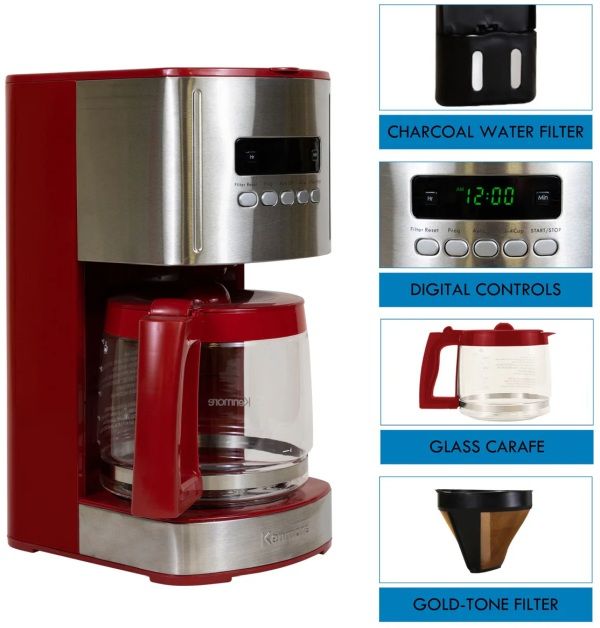 Kenmore® 12 Cup Red and Stainless Steel Aroma Control Countertop Coffee Maker-3