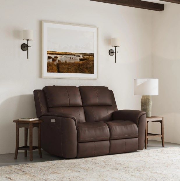 Flexsteel® Henry Burnt Umber Leather Brown Power Reclining Loveseat with Power Headrests and Lumbar-2