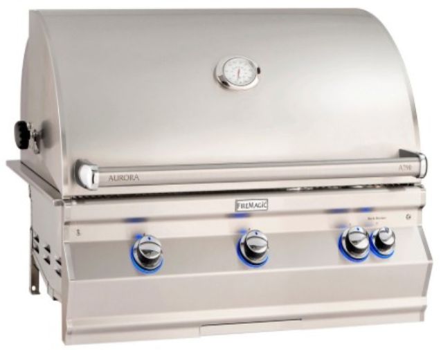 Fire Magic® Aurora 36" 4-Burner Stainless Steel Built-In Analog Thermometer Natural Gas Grill with Left Infrared Sear Burner and Backburner with Magic View Window-0