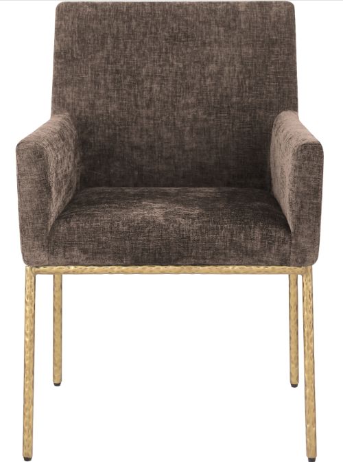 Meridian Furniture Reeves Brown/Brushed Brass Chenille Upholstered Dining Arm Chair-1