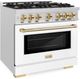 ZLINE Select Autograph Edition 36" Satin Stainless Steel Convection Pro Style Gas Range with White Matte Door and Polished Gold Accents-2