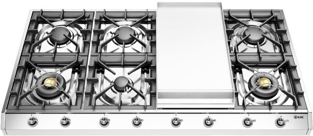 Ilve Nostalgie II 48” Stainless Steel Gas Cooktop with 8 Burners, Griddle and Chrome Trim-1
