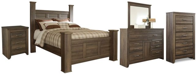 Signature Design by Ashley® Juararo 5-Piece Dark Brown California King Poster Bed Set-0