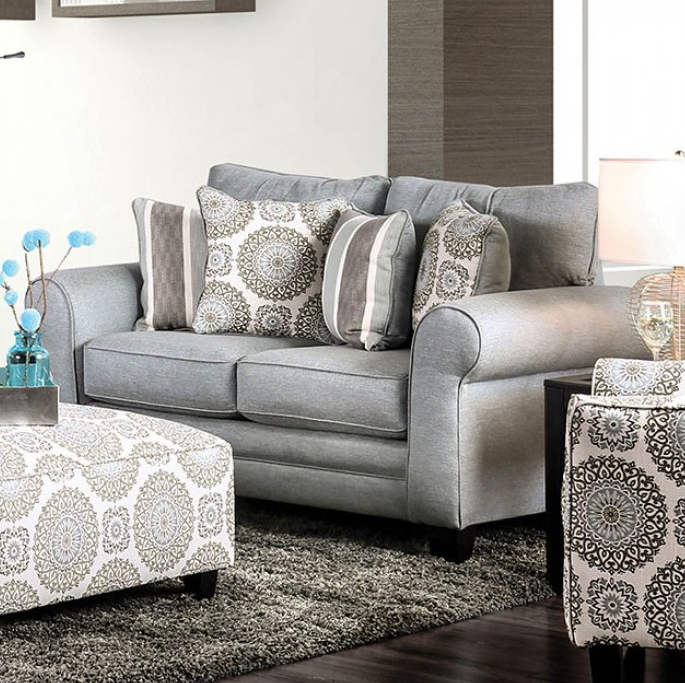 Grey patterned loveseat discount