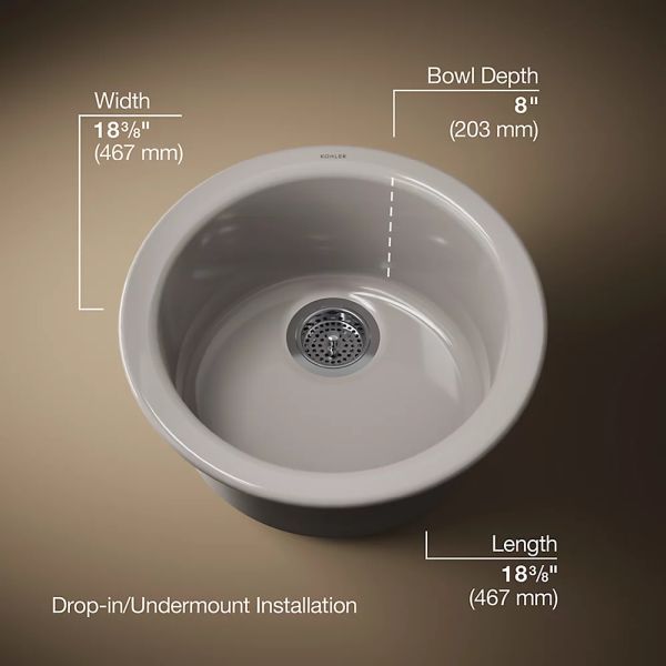 KOHLER® Porto Fino™ Truffle 19" Top/Undermount Single-Bowl Bar Sink-2