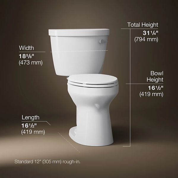 KOHLER® Cimarron® White 2-Piece 29" Elongated Right-Hand Trip Toilet, 1.6 Gpf-4
