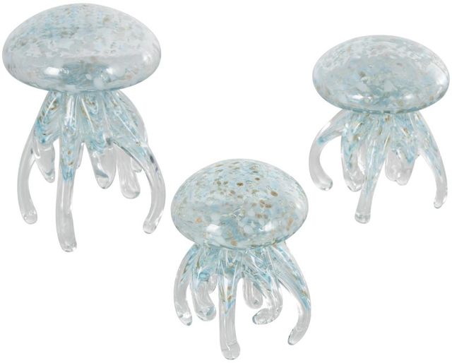 Deco Marche 3-Piece Blue Sea Life Textured Sculpture with Gold and Cream Accents-1