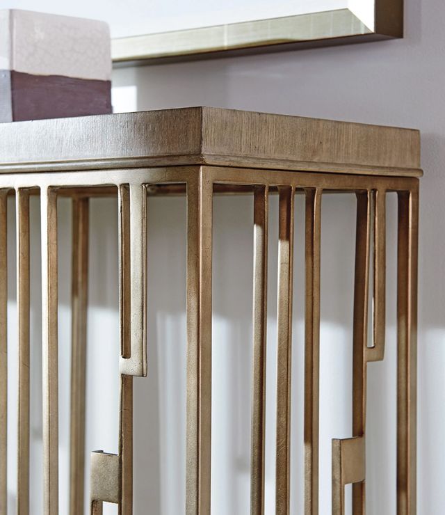 Lexington Home Shadow Play Studio Gray Elm Top Console Table with Burnished Silver Leaf Base-2