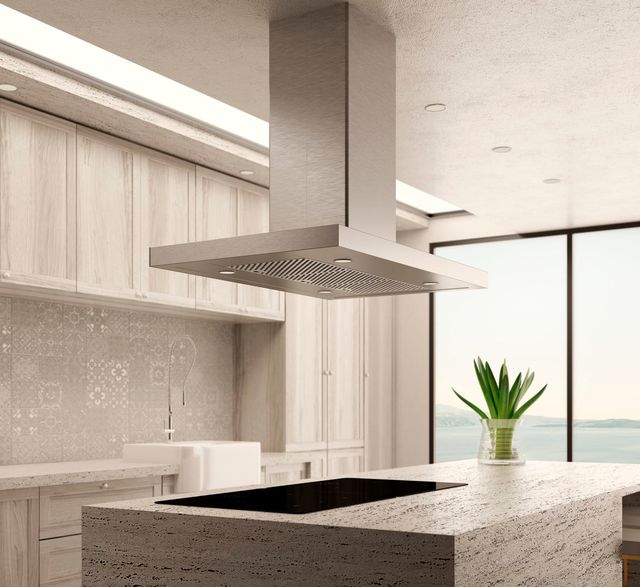 Elica Techne Series Maggiore 36" Stainless Steel Island Range Hood with Black Glass Trim-3