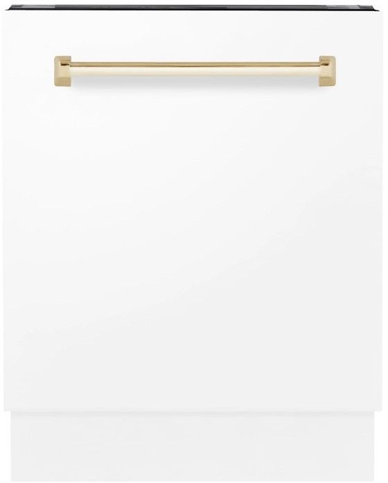 ZLINE Autograph Edition Tallac 24" White Matte Top Control Built In Tall Tub Dishwasher with Polished Gold Handle-0