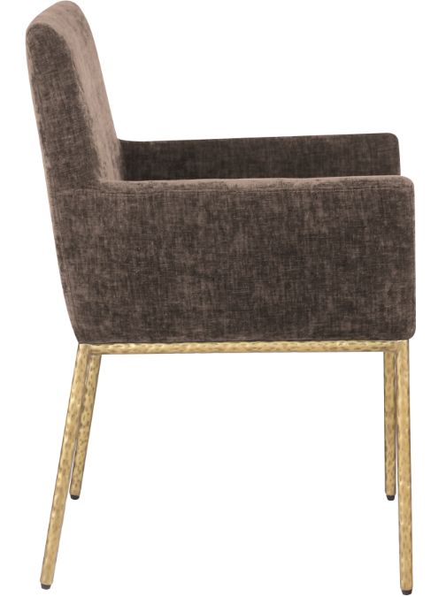 Meridian Furniture Reeves Brown/Brushed Brass Chenille Upholstered Dining Arm Chair-2