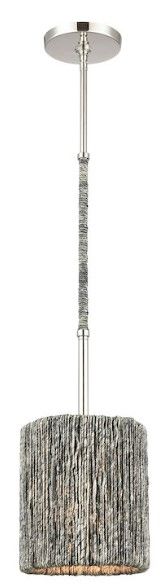 Stein World Showroom Abaca Gray/Polished Nickel 8" Mini Pendant