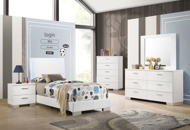 Coaster® Felicity 5-Piece Glossy White Twin Bedroom Set