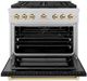 ZLINE Autograph Edition Paramount 36" Satin Stainless Steel Pro Style Gas Range with Black Matte Door and Polished Gold Accents-1