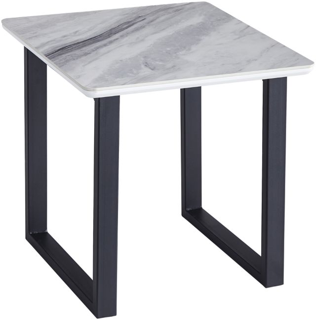 Mazin Furniture Leander White Sintered Stone End Table with Black Metal Legs-0
