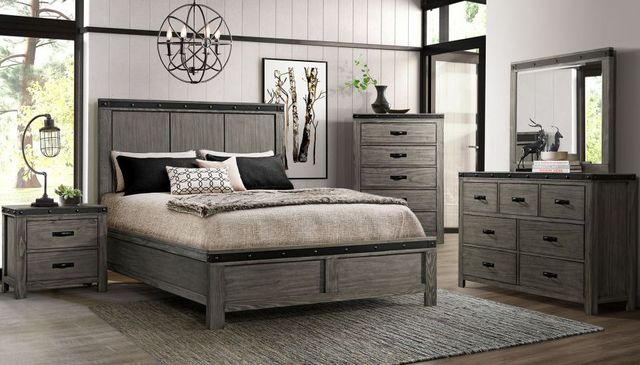 Elements International Wide 4-Piece Gray Queen Panel Bedroom Set-1