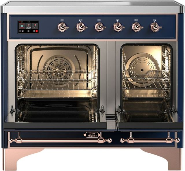 Ilve® Majestic III 40" Midnight Blue Pro Style Induction Range with Solid Door and Copper Trim-1