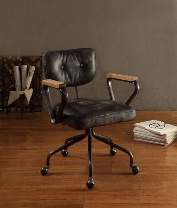 ACME Furniture Hallie Vintage Black Leather Office Chair-1