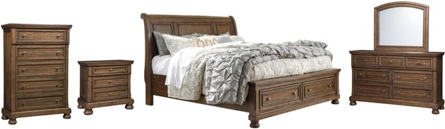 Signature Design by Ashley® Flynnter 5-Piece Medium Brown Queen Sleigh Storage Bed Set-0