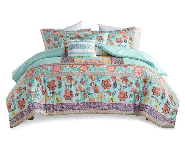 Olliix by Intelligent Design Ophelia Aqua Full/Queen Boho Printed Comforter Set-0