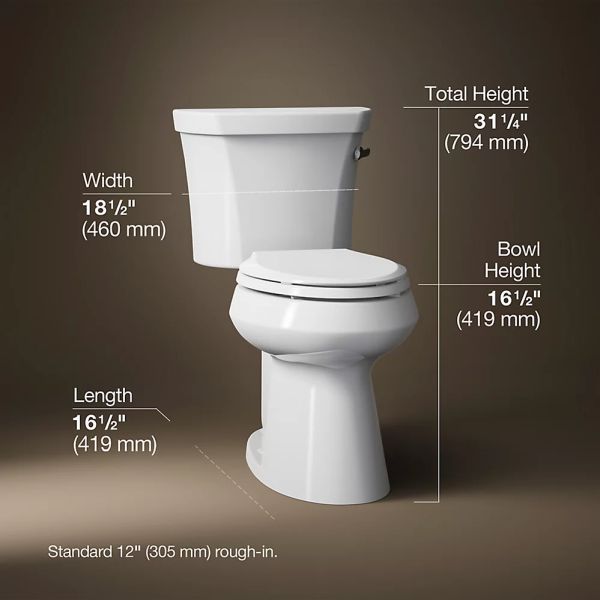 KOHLER® Highline® White 2-Piece Right-Hand Trip Elongated Toilet with Concealed Trapway, 1.28 Gpf-4