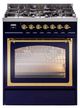 Ilve® Nostalgie II Noblesse 30" Midnight Blue Pro Style Dual Fuel Range with Brass Trim-0