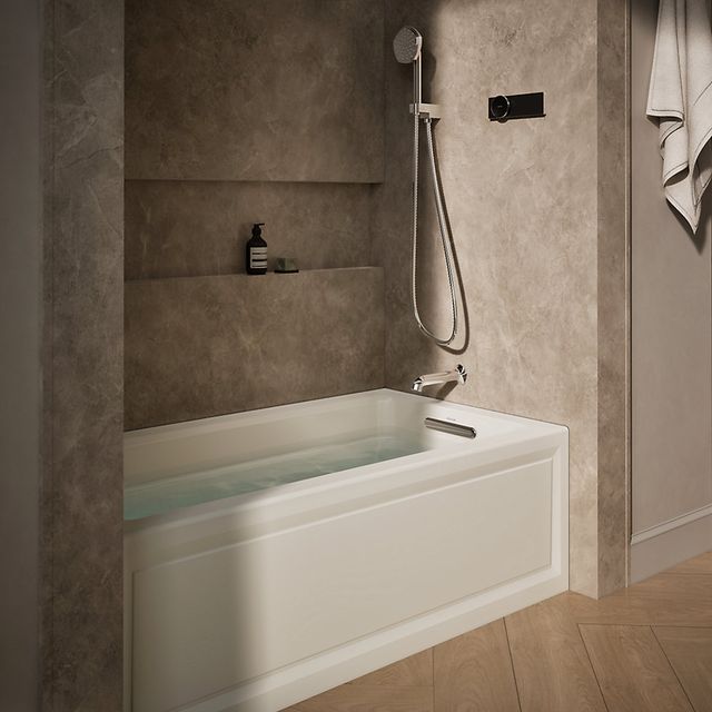 KOHLER® Archer® Biscuit 60" x 32" Alcove Heated Bubble Massage™ Air Bath - Right Drain-1