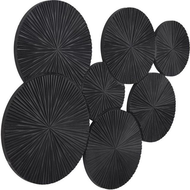 Deco Marche Black Wood Plate Carved Pinwheel White Wall Art-1