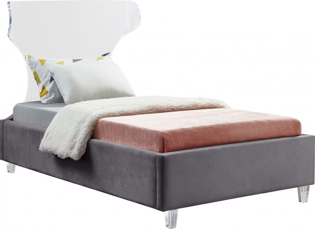 Meridian Furniture Ghost Grey Velvet Twin Bed-0