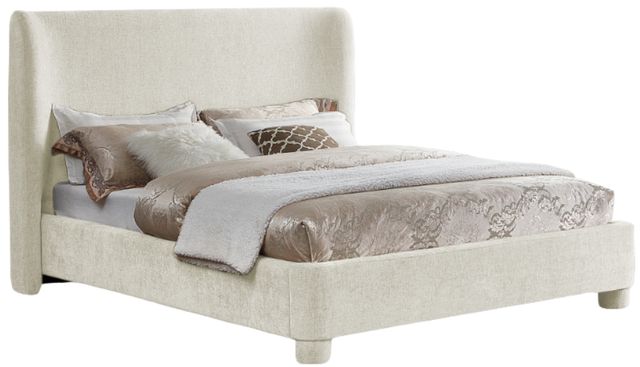 Meridian Furniture Penny Cream King Chenille Fabric Upholstered Panel Bed-0