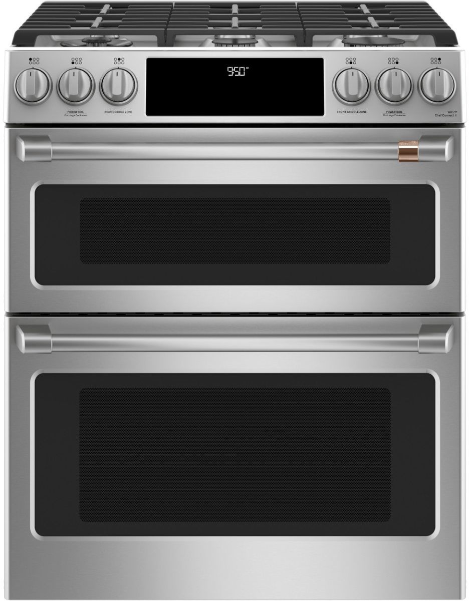 Café™ 30" Stainless Steel Smart Double-Oven Slide In Dual Fuel Range with Convection