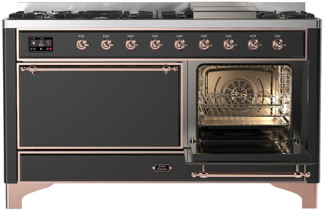 Ilve® Majestic III 60" Graphite Matte Pro Style Dual Fuel Natural Gas Range with Solid Door and Copper Trim-3