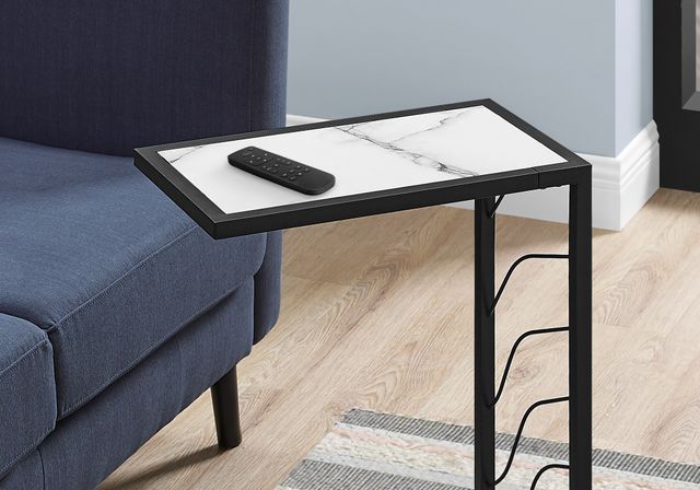 Monarch Specialties Inc. White Marble Look 25"H Accent Table with Black Metal Frame-1