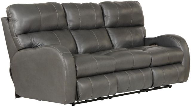 Catnapper® Angelo Gunmetal Leather Power Lay Flat Reclining Sofa with Power Adjustable Headrest-0
