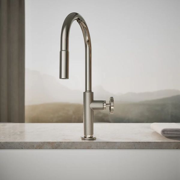 KOHLER® Billet® Vibrant Polished Nickel Kitchen Sink Faucet with 2-Function Sprayhead and Round Handle-3