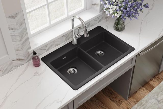 Elkay Quartz Classic® Black 33" x 22" x 5-1/2" Double Bowl Drop-In ADA Sink with Perfect Drain®-2