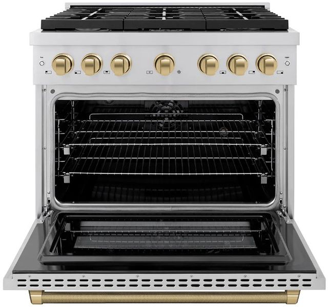 ZLINE Autograph Edition Paramount 36" 5.2 cu. ft. Stainless Steel with Champagne Bronze Helix Handle and Knob Accents Dual Fuel Range with 6 Burner Gas Cooktop and Electric Convection Oven-2