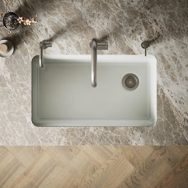 KOHLER® Riverby® Sea Salt 33" Undermount Single-Bowl Workstation Kitchen Sink with Accessories-2