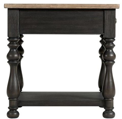 Riverside Furniture Barrington Antique Oak Chairside Table with Matte Black Base-2