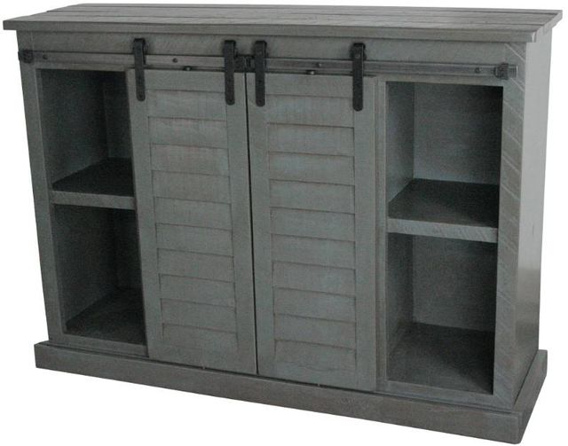 American Heartland Manufacturing Rustic Dark Blue Tall Provincial Shutter TV Stand-2