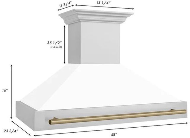ZLINE Autograph Edition 48" Stainless Steel Wall Mounted Range Hood with White Matte Shell and Champagne Bronze-2