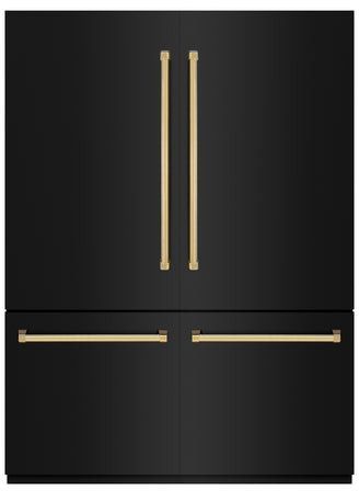ZLINE Autograph Edition 60" 32.2 Cu. Ft. Black Stainless Steel Built In French Door Refrigerator with Polished Gold Accents-0