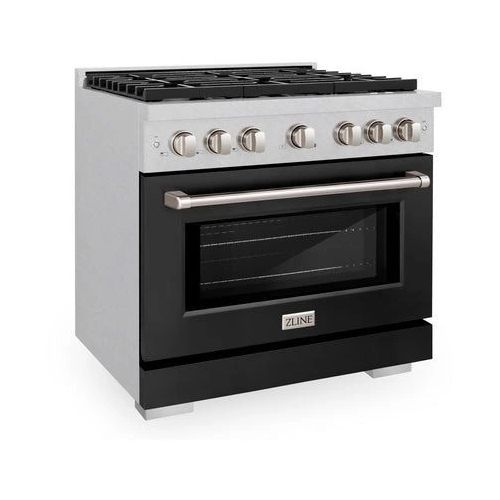 ZLINE 36" Satin Stainless Steel Pro Style Gas Range with Black Matte Door-2